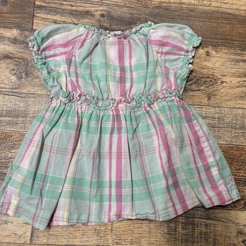 Ralph Lauren Ruffle Dress Baby‎ Girl 12m Plaid Preppy Logo Cotton Summer Coastal